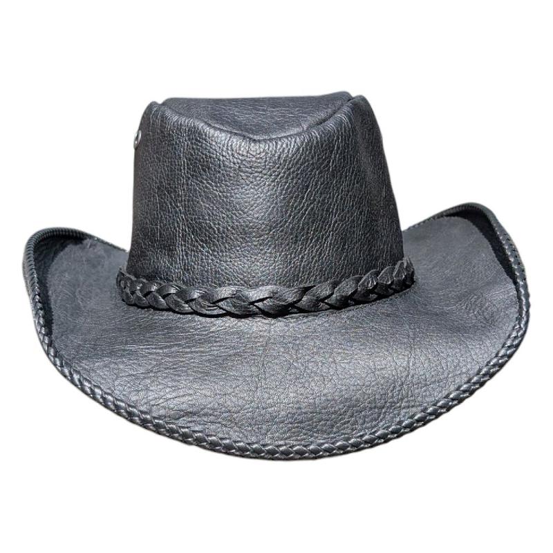 Leather Hats With Braided Trim And Eyelets