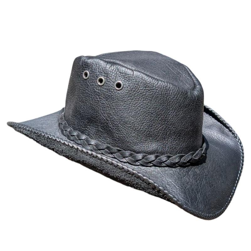 Leather Hats With Braided Trim And Eyelets