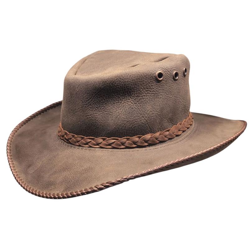 Leather Hats With Braided Trim And Eyelets