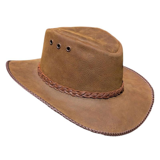 Leather Hats With Braided Trim And Eyelets